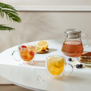 Juego de 2 Vasos de 8oz, 12oz y 15oz, de Vidrio de Borosilicato de Doble Pared, para Té y Café, Hechos a Mano, Ecológicos, Minimalistas, Transparentes - Product Image 4