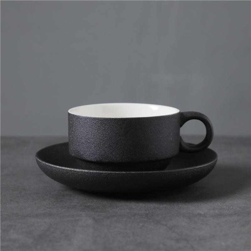 Coffee cup + saucer - frosted black 160ml