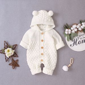2025 invierno logotipo personalizado diseño bebé con capucha mamelucos de punto recién <span class=keywords><strong>nacido</strong></span> niñas niños cálido suéter mono ropa de bebé recién <span class=keywords><strong>nacido</strong></span> - Product Image 1