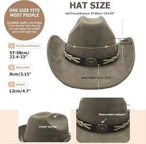 כובע קאובוי מערבי דקורטיבי עם קצה הפוך לגברים נשים חיצוני שוליים מגולגלים ספורטיביים סִגְנוֹן כובע קיץ פוליאסטר/כותנה - Product Image 6