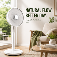 Ventilateur sur pied électrique BLDC 14 pouces avec oscillation automatique 3D, 12 vitesses, mode veille, 7 pales, 2-en-1, télécommande
