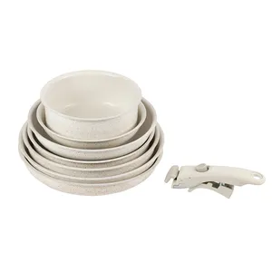 Смарт-Сковорода с антипригарным покрытием, белая съемная ручка, кухонный горшок с антипригарным покрытием, алюминиевый набор посуды