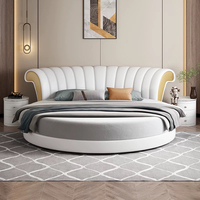 Hochwertiges Hotel-Lederbett Rund Modernes Design Massivholzrahmen Weiches Bettset für Zuhause