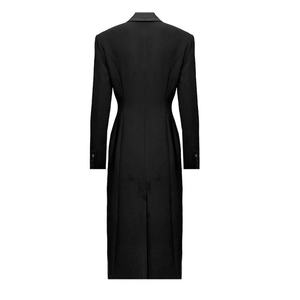 Vêtements pour femmes, blazer long pour femmes, élégant, col en V, manteau long noir avec fermeture à double boutonnage et ourlet évasé - Product Image 3