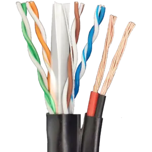 23 AWG CCA/CU 4对UTP CAT6，带2条电源线PE/PVC护套CCTV摄像机电缆