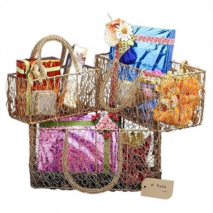 Metal Wire Kitchen Storage Picnic <b>Basket</b> With Gold Plating Rectangle Shape Unique Design <b>Large</b> Size <b>Basket</b> for Living Room - Product Image 5