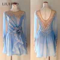 LIUHUO Robe de patinage artistique personnalisée Filles Adolescentes Robes de patinage sur glace bleues Compétition Ballroom Gym And Fitness Costumes Femmes