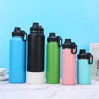 Bouteille d'eau isotherme en acier inoxydable 40 64 2,2 l 32 onces, gourde sous vide avec 3 couvercles, grande bouteille à boisson en métal, anti-fuite
