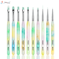 Nuevo Juego de 10 Pinceles Profesionales Multifuncionales con Mango Acrílico Brillante para Arte de Uñas, Esmalte de Gel UV y Pintura 3D