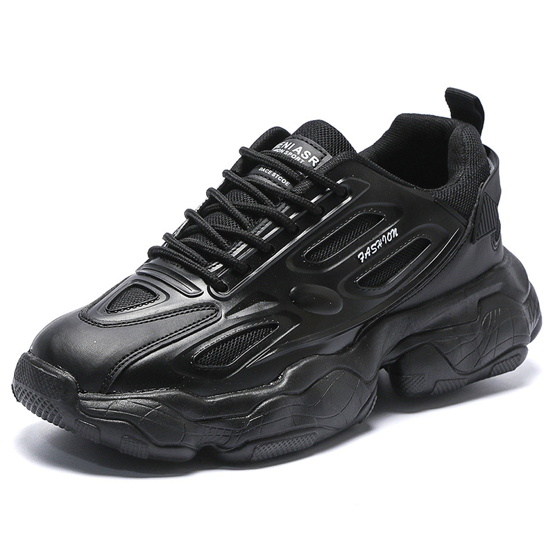 High Sole Men's Black Flat Sneakers - Breathable Athletic Tennis Shoes for  Casual Cross Training and Running