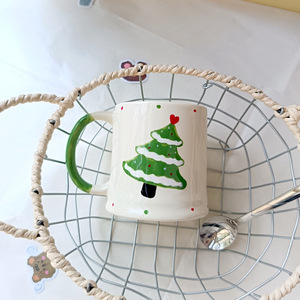 Cute Gingerbread Mug Ceramic Coffee Cup Hand Painted <b>Christmas</b> Tree Mug - Product Image 6