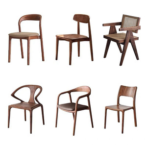 Chaise de salle à manger moderne en bois massif avec revêtement en cuir, design épée en noyer noir, mobilier pour la maison, le bureau, l'hôtel, la salle de bain - Product Image 1