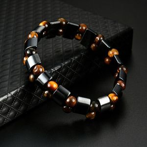 <b>Men's</b> Tiger Eye <b>Bracelet</b> Black Gallstone Elastic Geometric <b>Beaded</b> Jewelry Gift for <b>Men</b> - Product Image 1