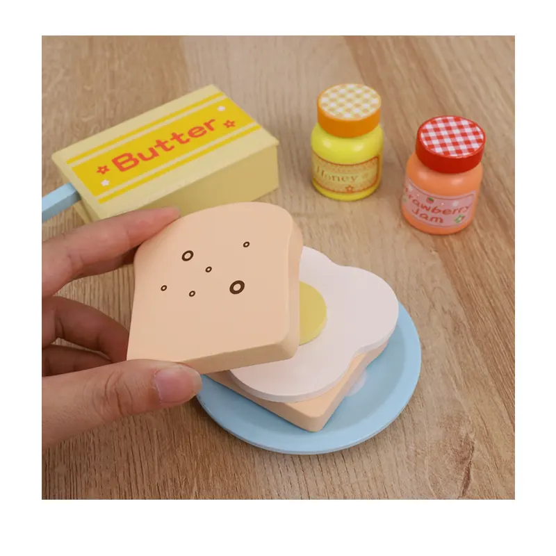 Cute Diy Kitchen Toys Bread Maker Wooden Role Play Games Fast Food Toys Pretend Play Mini Kitchen Toys Set For Girls Kids Baby