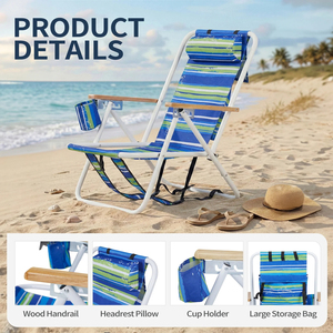 <span class=keywords><strong>Silla</strong></span> de <span class=keywords><strong>Playa</strong></span> Plegable Portátil de 4 Niveles Ajustables para Exteriores, <span class=keywords><strong>con</strong></span> Portavasos y Reposacabezas Extraíble - Product Image 6