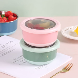 Contenedor de Alimentos de Acero Inoxidable Redondo con Tapa Hermética Rosa Verde Azul Lonchera Bento para Frutas y Preparación de Comidas - Product Image 4