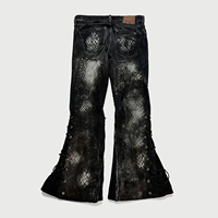 Pantalon évasé streetwear en denim épais, style gothique grunge, imprimé serpent, déchiré, à lacets, taille basse, Y2K, personnalisé