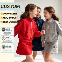 Sweat-shirt oversize à fermeture éclair 1/4 pour bébés filles, pull à épaules tombantes et jupe-short, tenue d'automne pour enfants