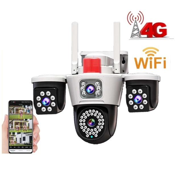 Security Camera with 3 Lenses Wifi 4G Lte  3 in 1 Wireless Cctv Camera System for Home Factory Store Surveillance