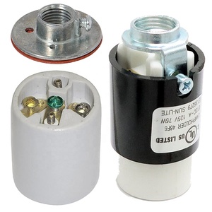 Douille de lampe en porcelaine E26 E12 avec mise à la terre, support de bougie en céramique <span class=keywords><strong>pour</strong></span> lustre, support métallique, luminaire - Product Image 1