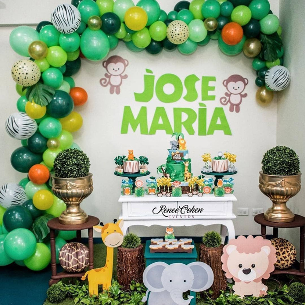 Set Decorazione 5° Compleanno Giungla - Palloncini Animali, Numero 5 Gigante In Foglio, Striscione E Nastri