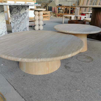 Centurymosaic – Ensemble de tables basses et d'appoint rondes en travertin beige, taille personnalisée pour salon, maison, projet de villa