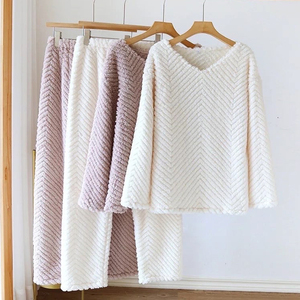 Conjunto de Pijamas de Invierno para Mujer, Grueso y Cálido, de Franela, Conjunto de Ropa de Casa para Parejas, Pijamas de Dos Piezas para Mujer - Product Image 1