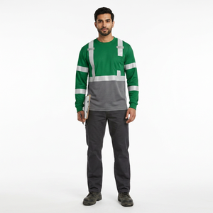 Combinaison de travail haute visibilité classe 2 pour homme, gilet de sécurité réfléchissant vert, imperméable, coton-polyester, service OEM - Product Image 1