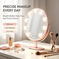 Miroir de maquillage LED violet Holly Wood le plus vendu, miroir de vanité rond à cadre métallique avec 9 ampoules à intensité variable, personnalisable OEM ODM