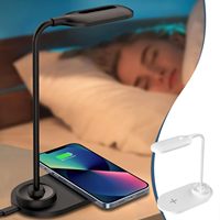 Lampe de table électrique intelligente et mignonne avec protection oculaire, chargeur sans fil 15W, QC3.0 Type-C pour chambre à coucher, bureau, lampe de bureau LED portable