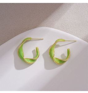 New Simple Gold Plated Irregular Semi Circle Hoop <b>Earring</b> Enamel Purple Oil Dripping Twist C Shape <b>Stud</b> <b>Earring</b> - Product Image 6
