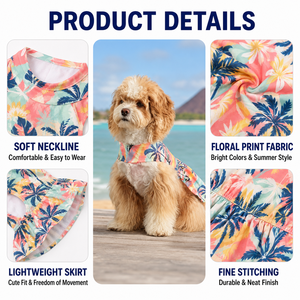 Conjunto de Camisa Hawaiana y Vestido Floral para Perro, Estilo Tropical para Fiestas de Primavera/Verano, Ropa Transpirable de Poliéster para Cachorros Pequeños y Medianos - Product Image 2