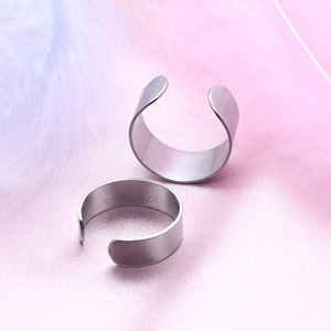 Stainless Steel C Shaped Open Band <b>Ring</b> <b>Adjustable</b> Unisex Jewelry Plain Geometric Design For Men And Women Gift - Product Image 2