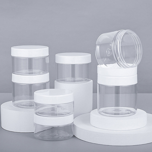 Tarro de plástico transparente para mascotas, lata de almacenamiento de comida de 16oz con tapa blanca y negra para té, miel, dulces, embalaje de galletas pequeñas - Product Image 3