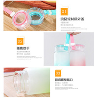 Promosi hadiah grosir botol air kaca huruf warna-warni cangkir kaca minum Travel dengan penutup kaca botol portabel buram