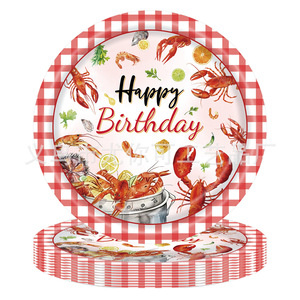 Kit de fournitures de fête jetables sur le thème des écrevisses, ensemble de vaisselle en papier pour les fêtes d'anniversaire d'été - Product Image 3