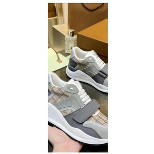 Grey Plaid Strap Casual Sneakers, <b>Men</b>/Women Checkered Suede Fabric Platform <b>Shoes</b>, Lace-up <b>Velcro</b> Chunky Trainers - Product Image 1