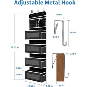 Wholesale Black 2 Pack 5-Shelf Over Door <b>Organization</b> <b>Storage</b> Hanging Closet Organizers With Side Pocket - Product Image 5