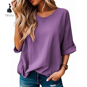 Damen Sommer Neu Rundhals Einfarbig Lässiger Pullover Damen T-Shirt - Product Image 4