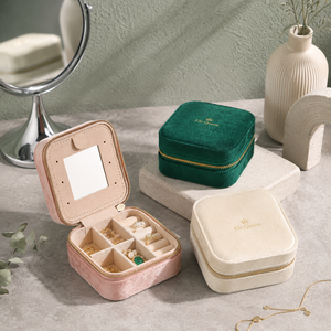 Caja de Joyería de Terciopelo Rectangular Moderna de Alta Calidad Personalizada con Espejo y Múltiples Compartimentos para Anillos, Collares y Pendientes, Ideal para Tiendas de Regalos - Product Image 1
