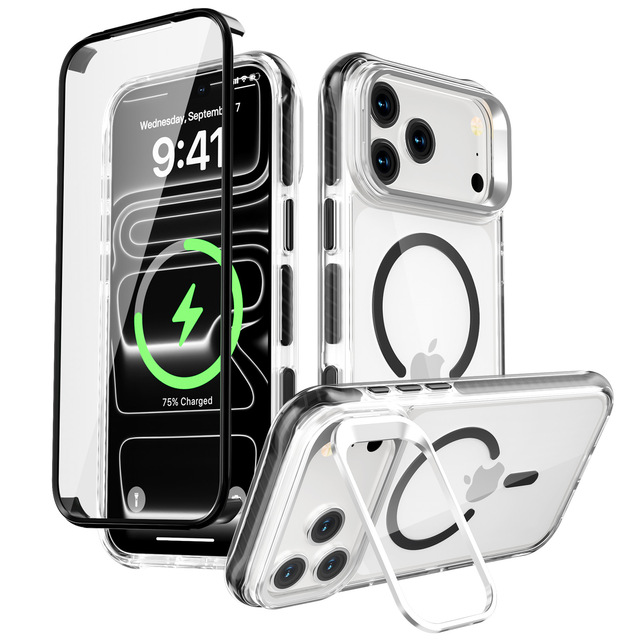 Magnetic Phone Case with Built-in Screen Protector Foldable Kickstand 360 Protection Full Body Cover for iPhone 18 Pro Max 17
