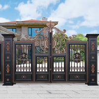 Porte en aluminium à battants de villa, style classique européen de luxe, en alliage d'aluminium, clôture en acier inoxydable, treillis et portails