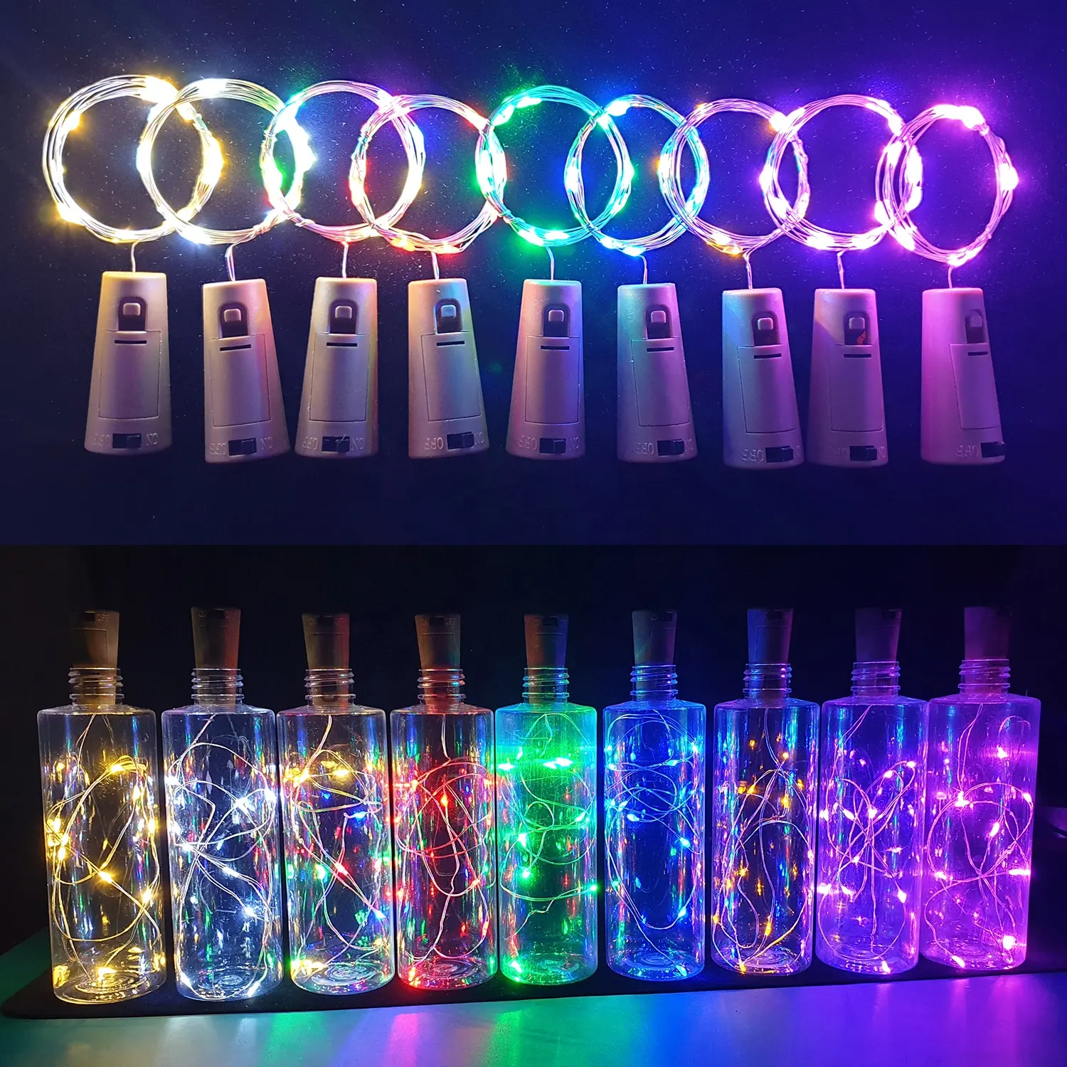 2M 20LEDs Wine Bottle Fairy LED Light Cork Shape Battery Copper Wire String Lights Garland for Bottle DIY Christmas Wedding