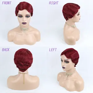 Korte Vinger Wave Goedkope Pruiken Voor Vrouwen Remy Human Haar Pixie Cut Pruik Kort Menselijk Haar Pruiken Volledige Machine Gemaakt geen Kant