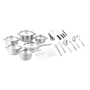 Набор элитной посуды из нержавеющей стали с толстым дном: большая кастрюля, сковорода, суповая кастрюля. Высококачественный комплект из 35 предметов. - Product Image 5