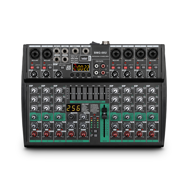08U Professional Digital Audio Mixer Capabilities DJ Controller for Karaoke Amplifier Use