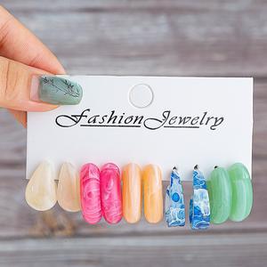 Hl bán buôn cá tính sáng tạo Loại C 5 cặp đặt Bông tai thả màu nhựa đồ trang sức thời trang với Vòng tai - Product Image 3