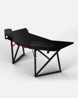 Bureau de jeu en forme de L AJUNION avec plateau en fibre de carbone de 140 cm, structure en acier, éclairage RGB intégré, porte-gobelet et support pour casque