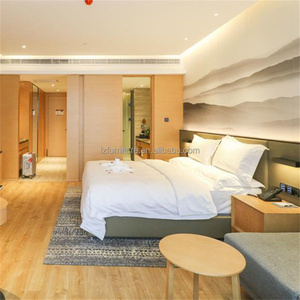 <b>Full</b> 3 Star Hotel Bedroom Furniture <b>Sets</b> Wooden Base <b>Bed</b> Frame With Nightstands Lounge Sofa Workstation Side Table & Wardrobe - Product Image 2