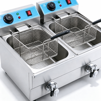 Friteuse électrique professionnelle en acier inoxydable avec 2 cuves, 2 paniers, capacité de 16 L, montée en température rapidement